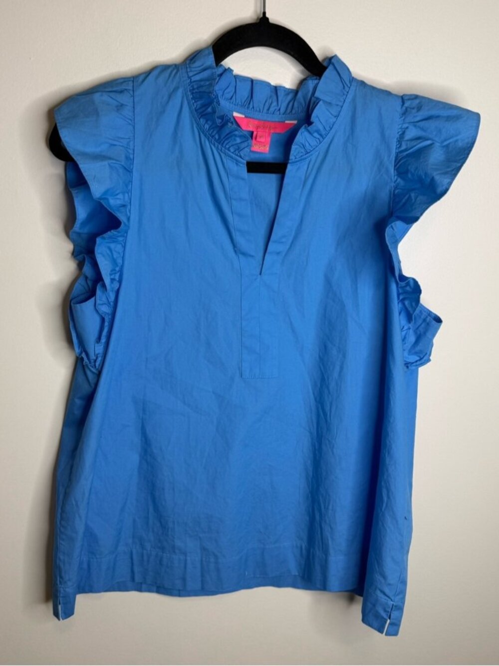 Lilly Pulitzer Sky Blue Ruffle Sleeve Popover Top size medium